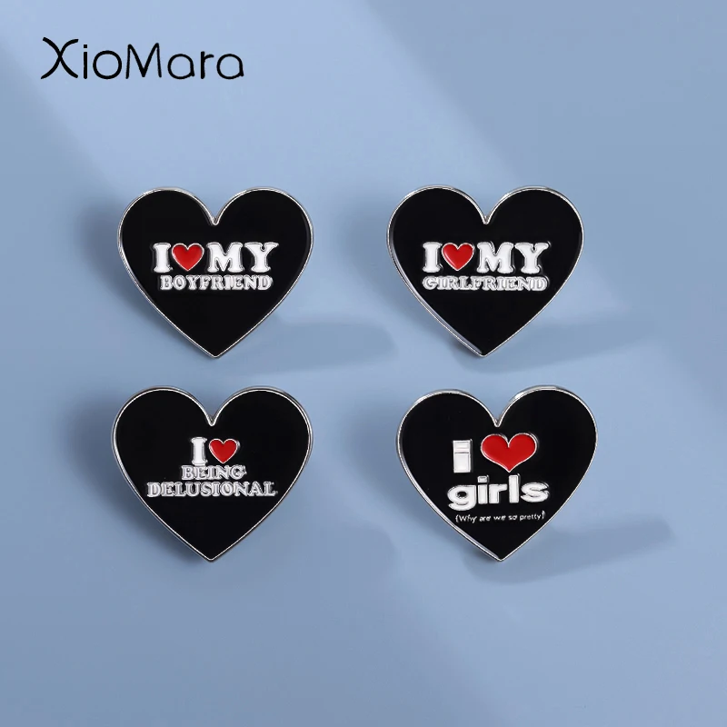 I Love My Girlfriend Heart Brooch Enamel Pin Please Stay Away From Me Cute  Funny Quote Badge Ornaments Jewelry Gift for Couples