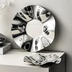 Deluxe Silver Stainless Steel Fruit Tray, Wavy Art Tray, Living Room Table Storage Box, Stainless Steel Decorative Tableware
