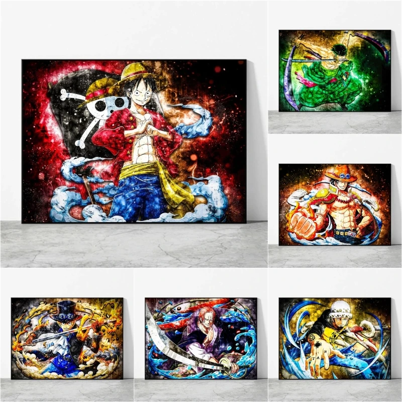 

Anime One Piece Zoro Luffy Sanji Ace Characters Canvas Print Poster Children's Bedroom Decoration Wall Art