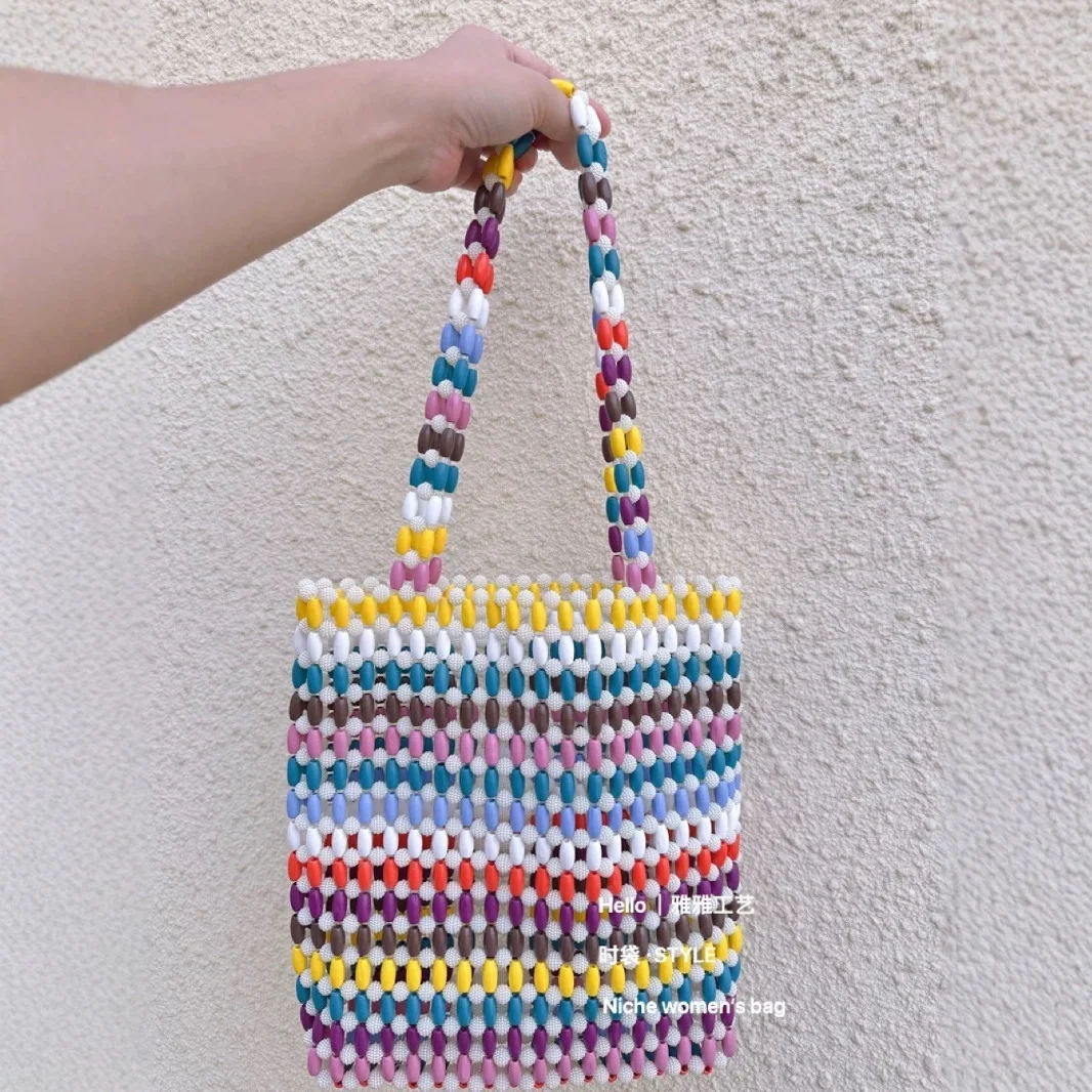 

Handmade Pearl Bead Handbag Lady Tote Luxury Handbag Box Evening Bag Vintage Female Top-handle Purse Chic Ins Box Bag
