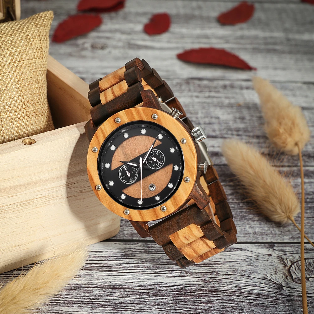 Fashion Men's Wooden Watch - Multi-functional Quartz Movement Elegant Blend of Nature and Technology
