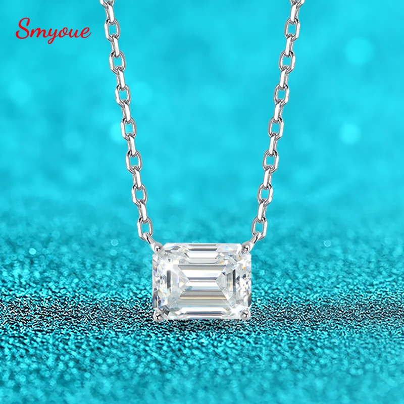 

Smyoue 1-3CT Solitaire Moissanite Necklace for Women Emerald Cut Lab Diamond Wedding Female Necklace 925 Sterling Silver Jewelry