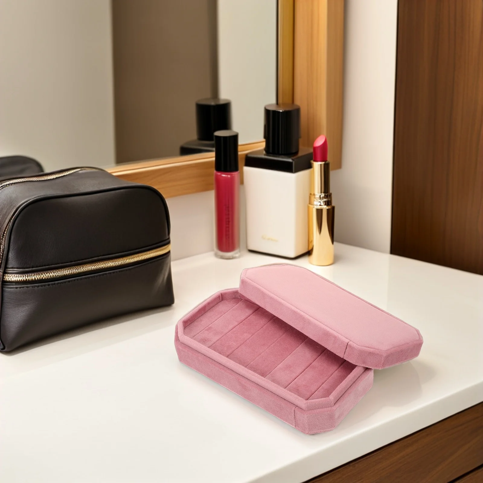 Pink Jewelry Storage Box Octagon Ring Earring Organizer Travel Compact Case Women Small Jewelry Holder Dustproof