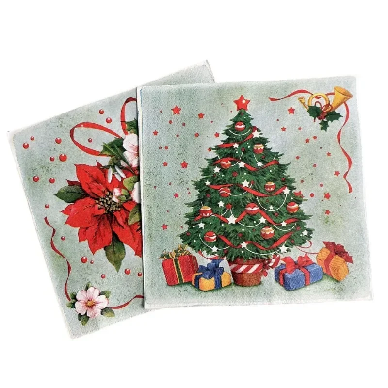 20pcs 33*33cm 2-Ply Christmas Tree Printed Napkins Christmas Wreath Party Decoration Paper Colourful Paper Placemats