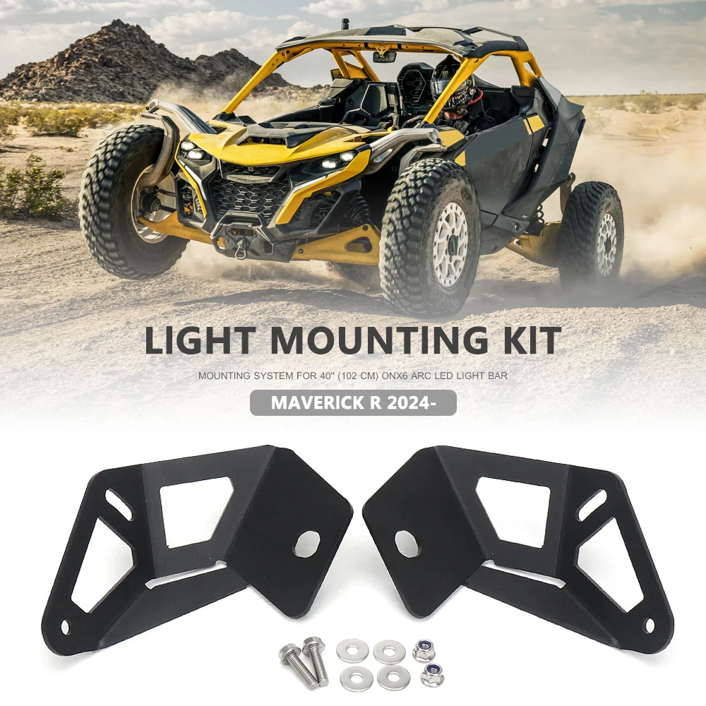 New For Can-Am Maverick R 2024 For CAN AM MAVERICK R UTV Low & High Position Light Mounting Kit Bracket Metal Headlight Black