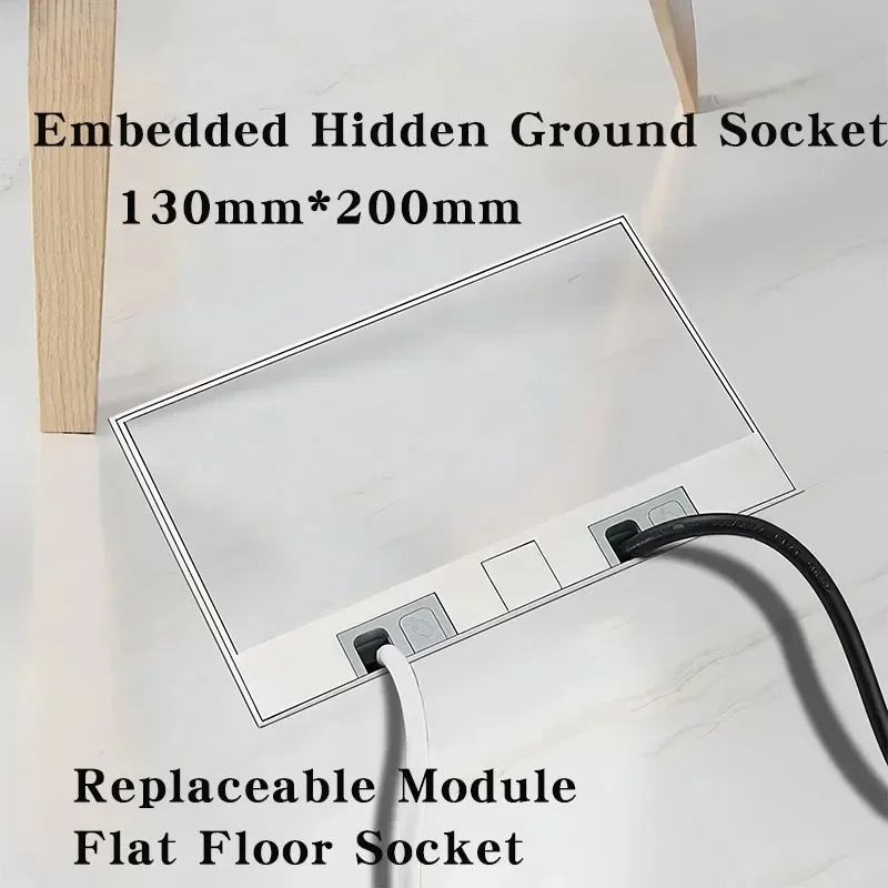 130mm x 200mm concealed flat floor socket grounding plug, marble stainless steel silver built-in 250V plug, floor plug EU adapte