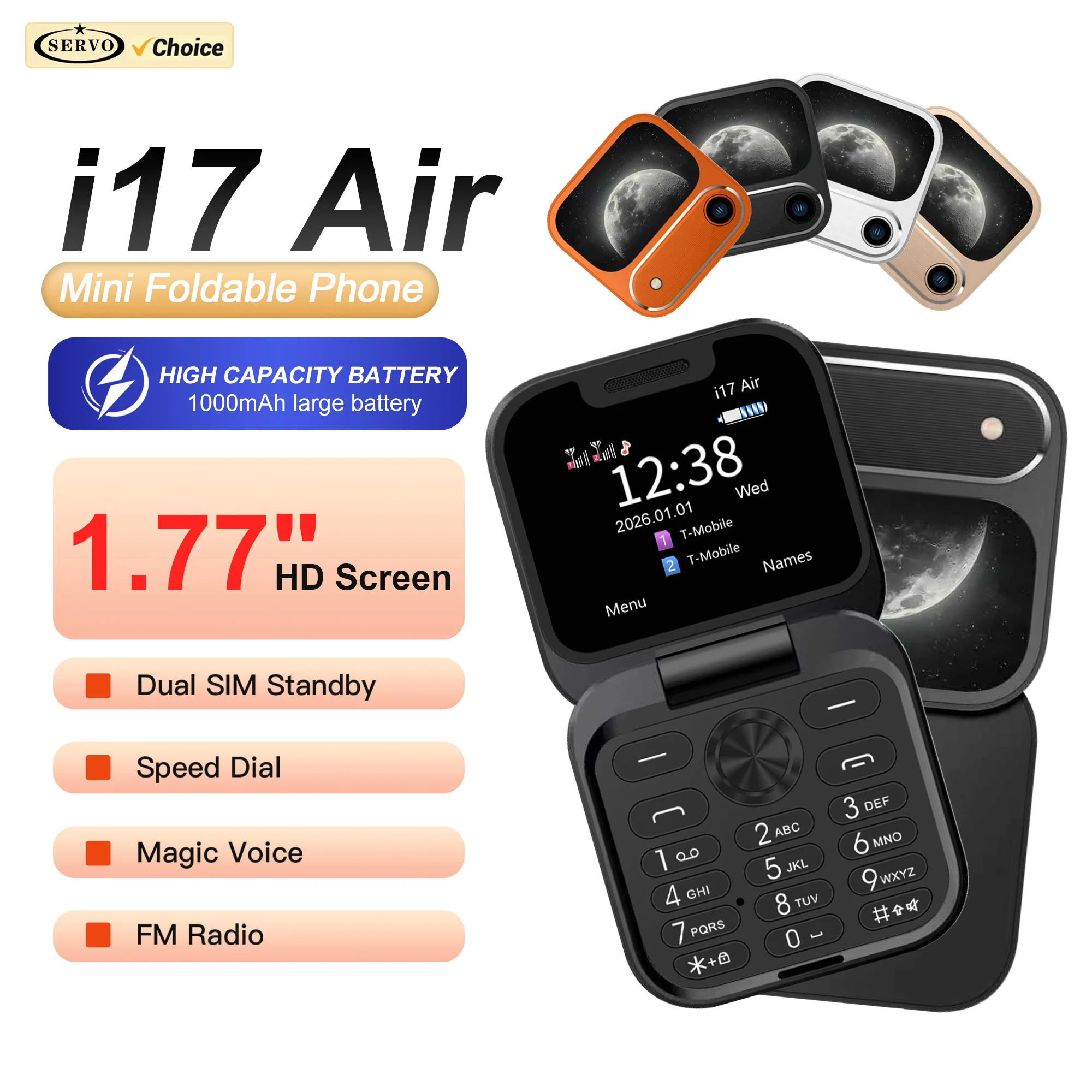 SERVO I17 Air Mini Flip Mobile Phone Dual SIM 1.77' Screen Bluetooth Dial Magic Sound FM Radio Torch 2G GSM Small Fold Cellphone