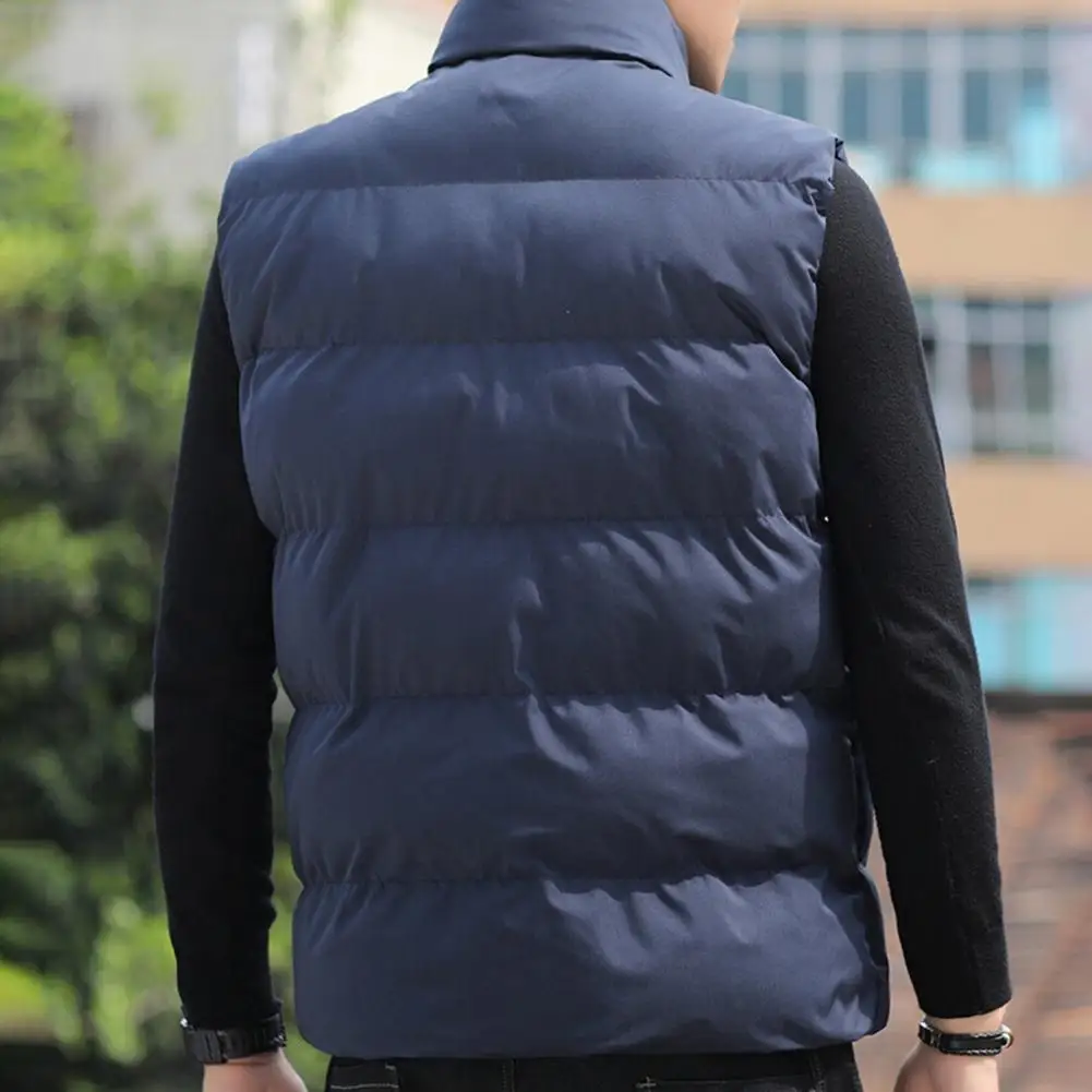 Men Down Cotton Vest Men's Padded Stand Collar Vest Coat with Neck Windproof Zipper Pockets Warmth for Fall Winter