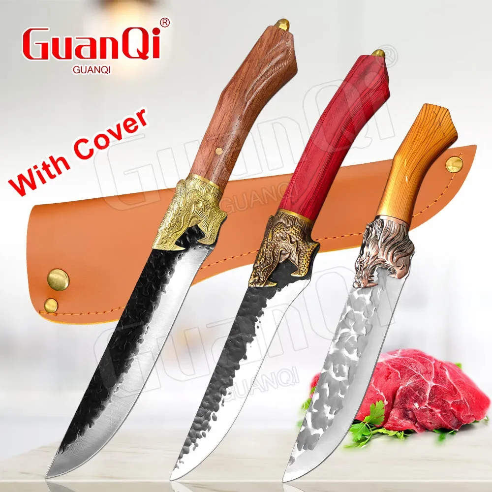 

Stainless Steel Boning Knife Forged Fishing Hunting Tools Chopping Cleaver Dragon Head Buthcer Serbian Chef Knife with Sheath