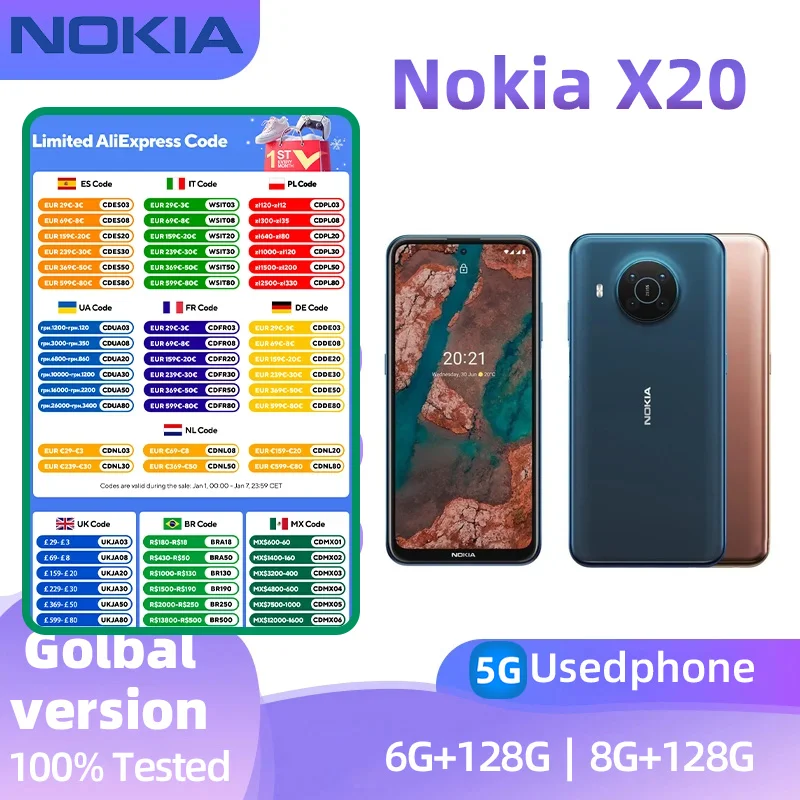 Nokia X20 5G SmartPhone CPU Qualcomm Snapdragon 480 Battery capacity 4470mAh 64MP Cameraoriginal used phone