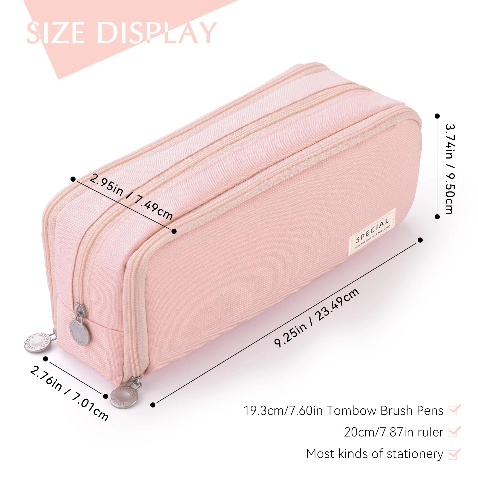 Large Capacity Pencil Case 3 Compartment Multifunctional Pen Bag for Girls Boy School Student Office Stationery Organizer