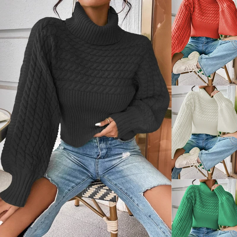 

Новый пуловер с высоким воротником, короткий витой свитер для женщин на осень и зиму, новый ленивый стиль, свободная утолщенная вязаная верхняя одежда