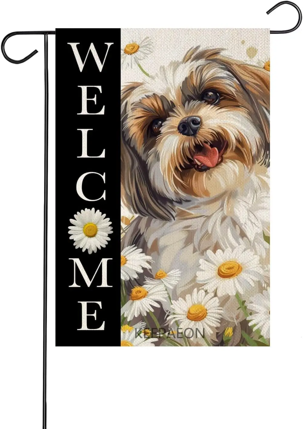 Shih Tzu With White Daisy Welcome Garden Flag 12x18 In Seasonal Outdoor Linen Double-Sided Large Yard Flag for Home Decor Lawn P