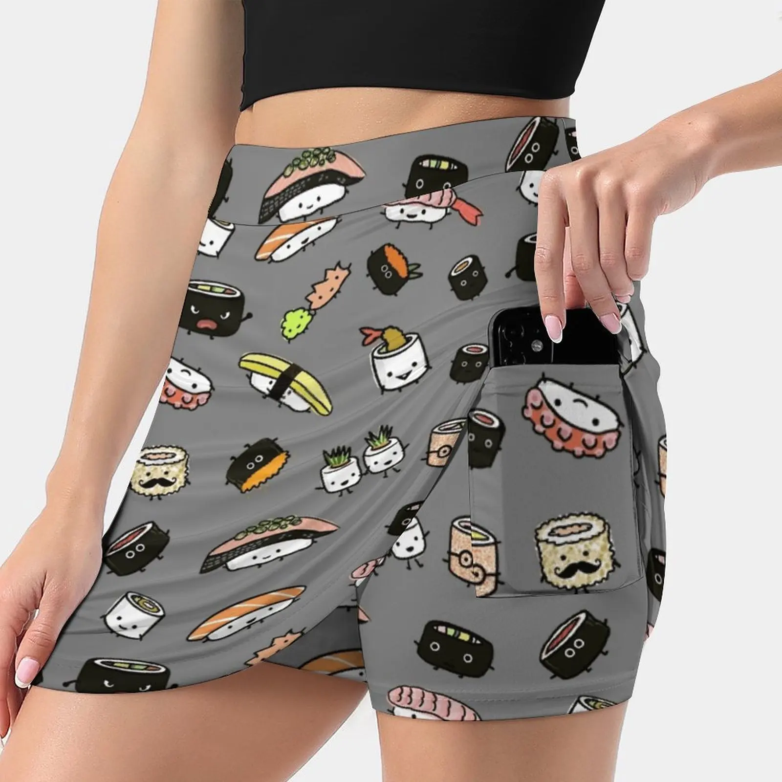 Kawaii Sushi Party Skirts Woman Fashion 2022 Pant Skirt Mini Skirts Office Short Skirt Sushi Sashimi Sushi Bar Salmon Raw Fish