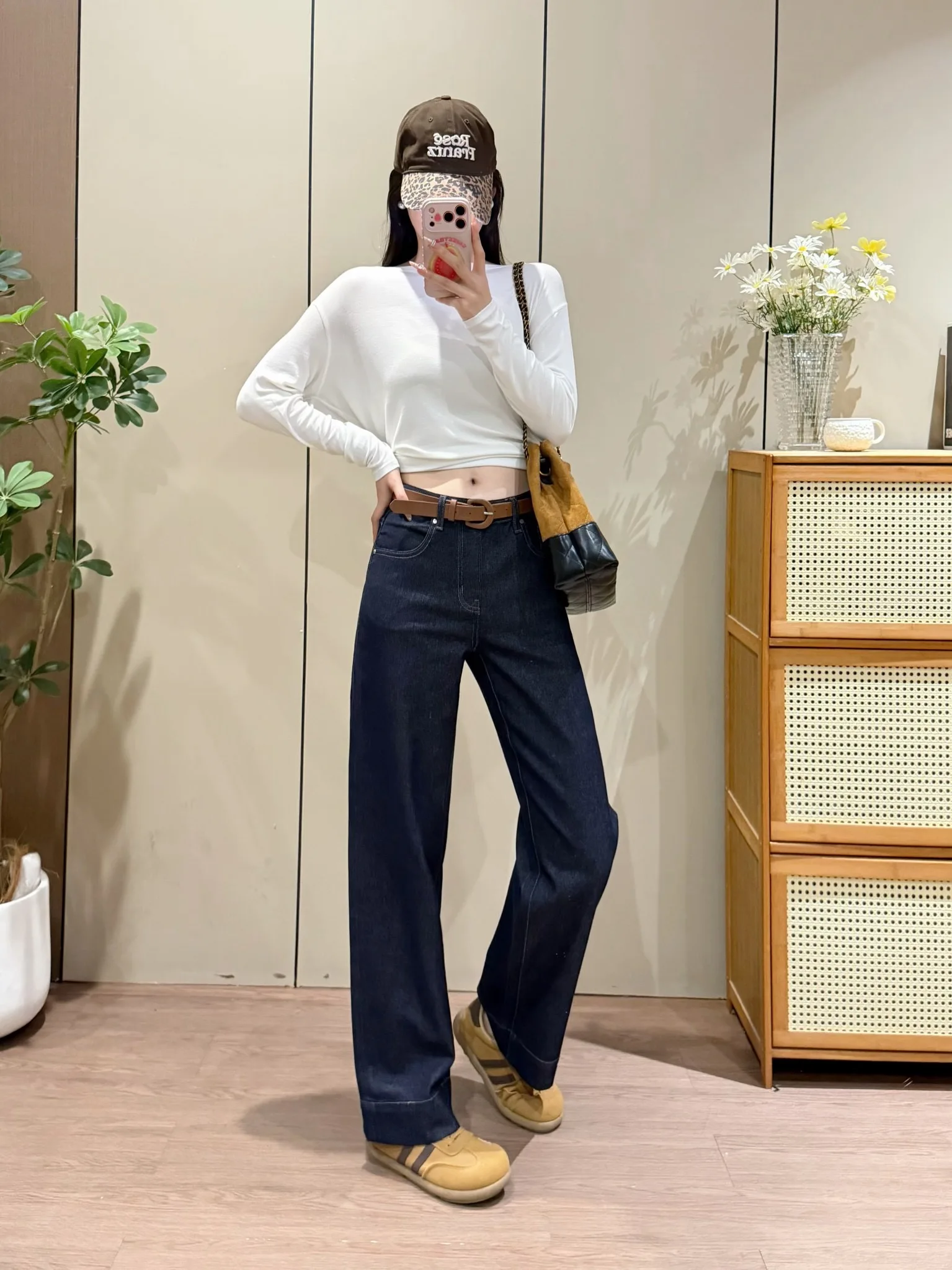 Fall 2026 Paris Buckle Nine-Five Micro Cone Denim Jeans Casual Dark Blue Women's Pants Elegant Vintage Deep Blue Cotton Jeans