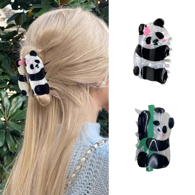 Panda Flower Bamboo Hair Claw Clip Cute Cartoon Shark Clip PVC Plastic Animal Geometric Hair Clamps Grab Women Hair Accessories