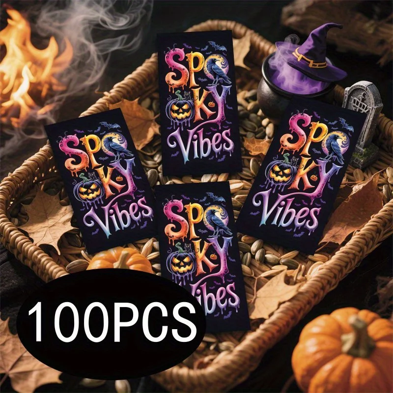 100PCS Gothic Style Halloween Thank-you Cards, with A Ghost Atmosphere and Dark Theme, Used for Halloween Events and Christmas