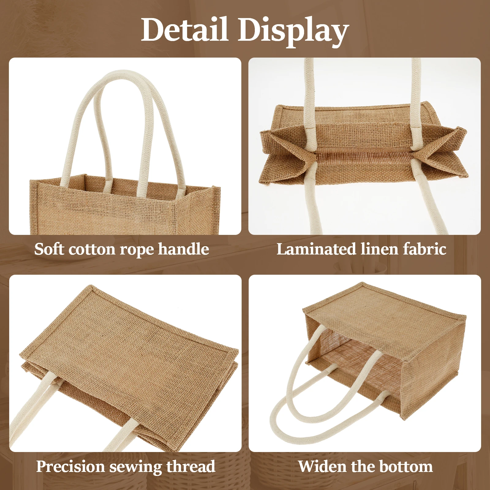 4/6/8/10/12Pcs Burlap Tote Bags Portable Jute Beach Bag with Handles Multipurpose DIY Hand Bags for Shopping Trips Tours Outdoor