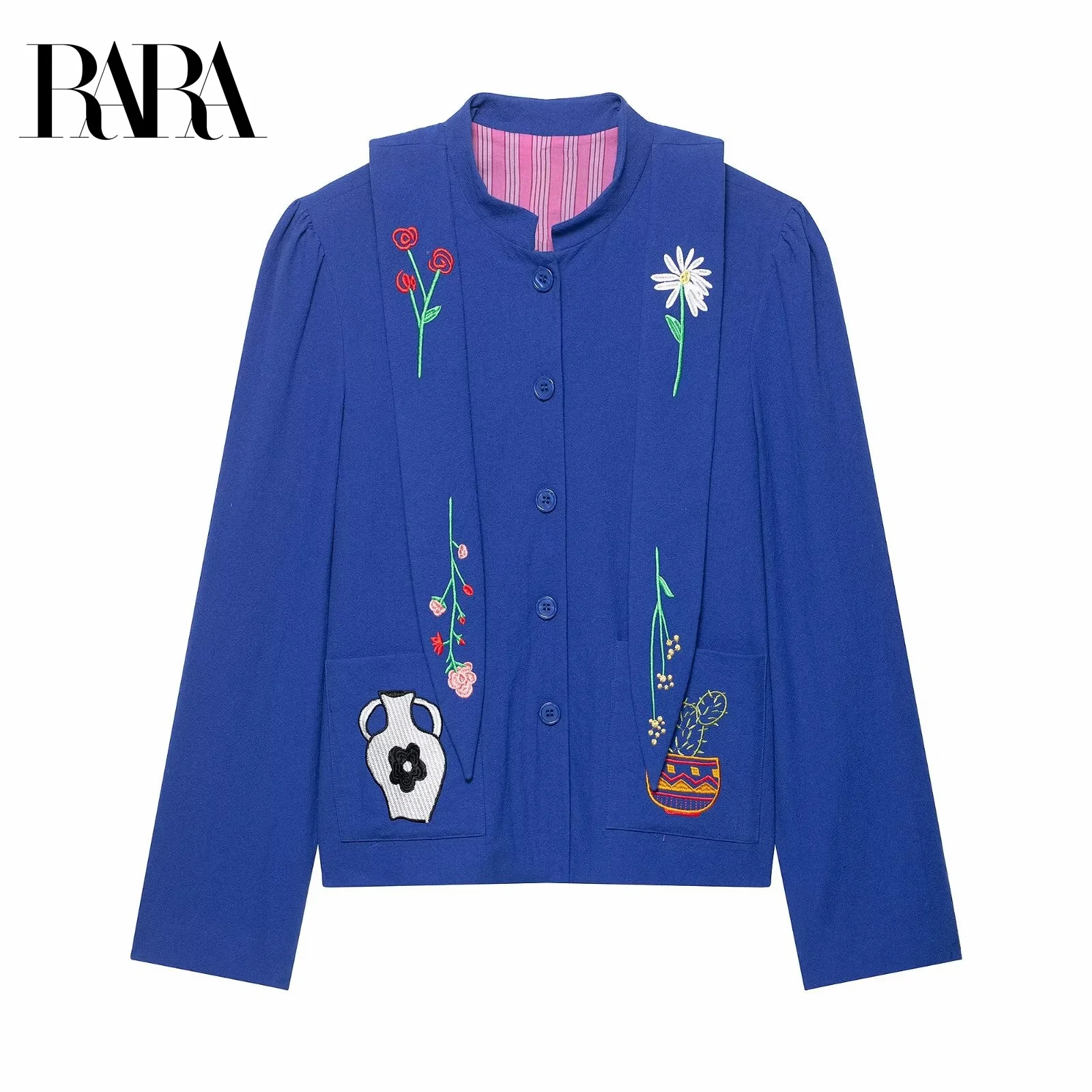 

RARA2025 Womens Autumn New Exquisite Floral Embroidery Casual Fashion Personality Sweet Stand Collar Long Sleeve Jacket Coat