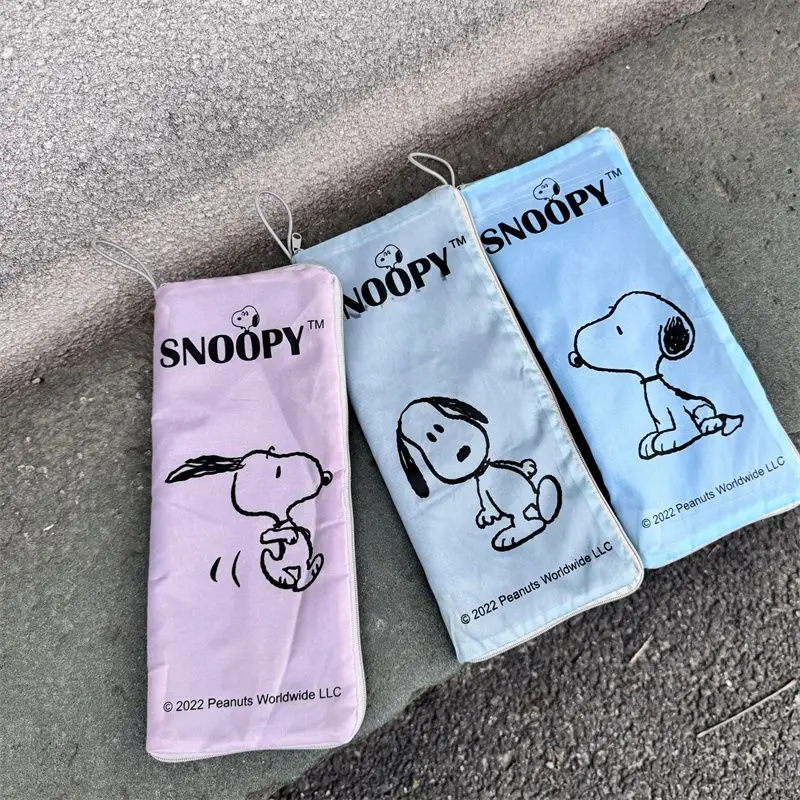 스누피 우산 가방 접는 우산 세트 귀여운 휴대용 스토리지 만화 휴대용 우산 가방 스토리지 레인 기어 워터 컵 세트