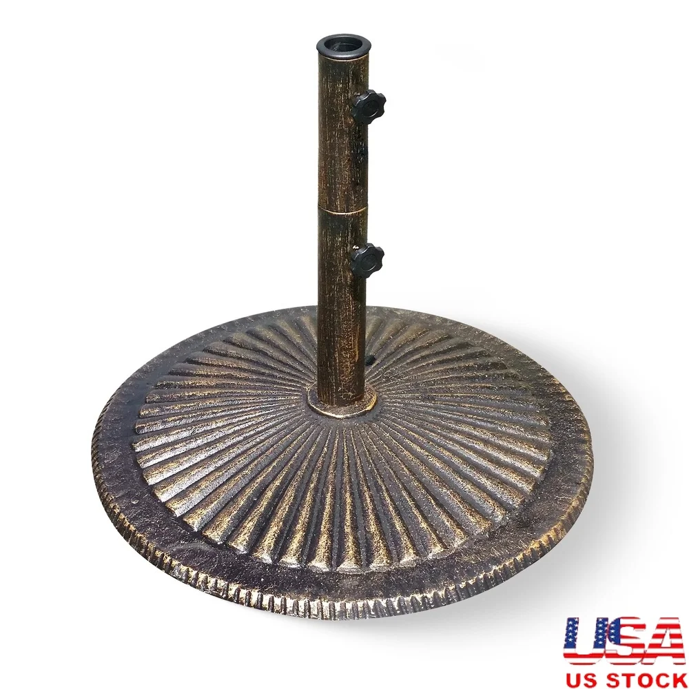

Heavy Duty 50lb Cast Iron Umbrella Base Weather Resistant Antique Bronze Finish Dual Purpose Stem Outdoor Market Umbrellas