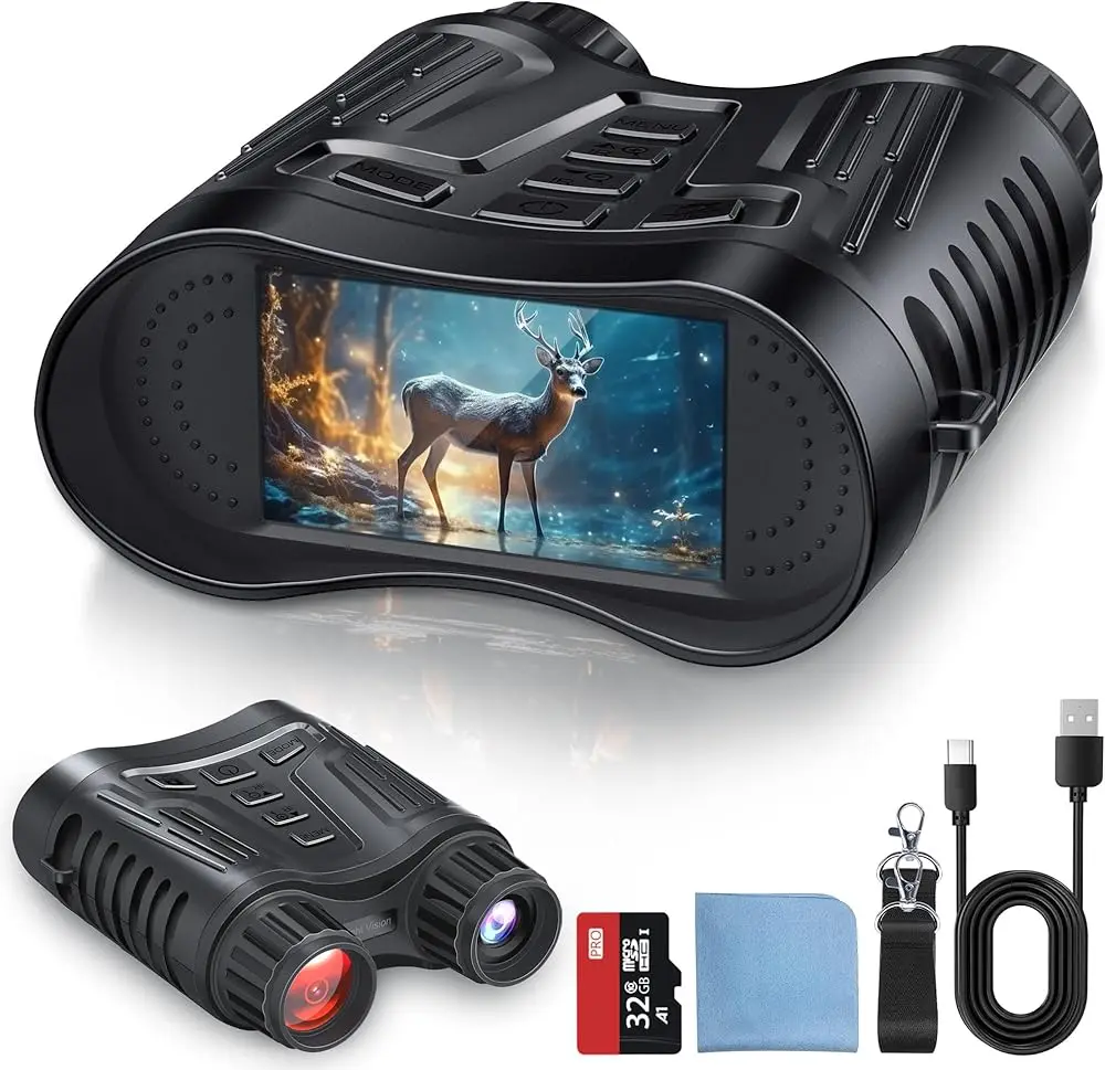 

4K Night Vision Goggles Binoculars - Infrared Night Vision in 100% Darkness, 3.2'' Large Screen, 8X Digital Zoom, 32GB Card to S