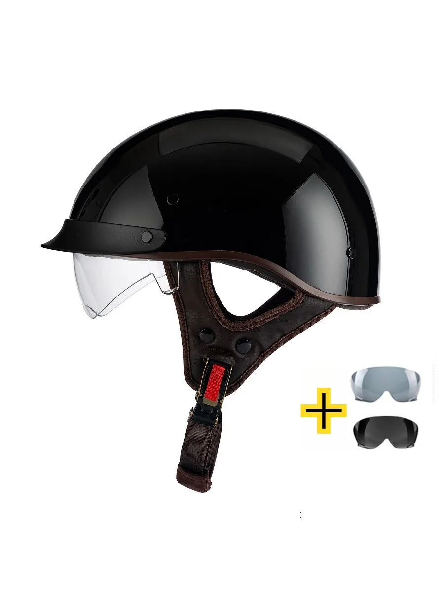 

Open Face Motorcycle Helmet for Men Women Retro Half Helmet with Built in Visor ABS Shell CCC Certified Street Touring Approved