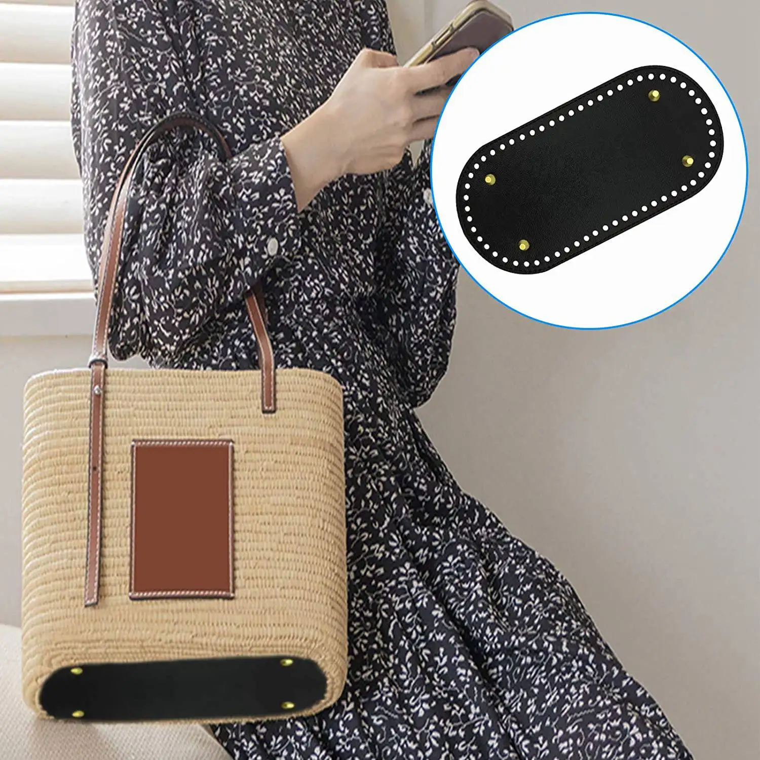 ABZT 6 Pack PU Leather Bag Bottom Oval Wallet Bottom for Crochet Bag Bottom Crochet Bag Stud Bottom (25X12cm, 6 Colors)