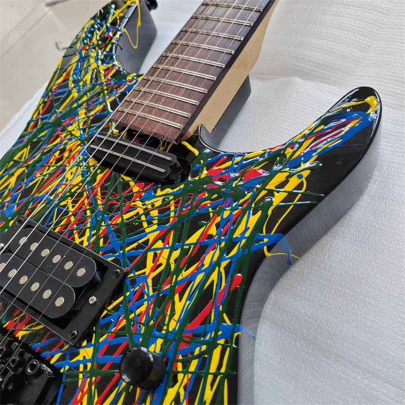 Hand-Painted 3D Effect 6-String Electric Guitar in Stock with Dual-Tremolo Bridge