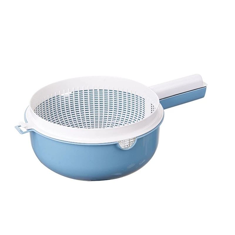 2024 New Double Layer Rice Wash Basket 2 in 1 Kitchen Strainer Bowl Plastic Drain Basket Fruit Vegetable Colander with Handle