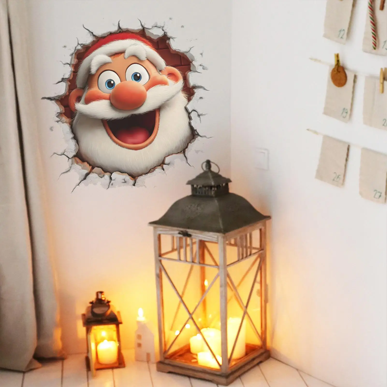 Weihnachts-Fensteraufkleber, wandbrechende Weihnachtsmann-Falten, Urlaubs-Glasaufkleber, Dekorationen für Badezimmer, Küchen, Schlafzimmer, Kinderzimmer