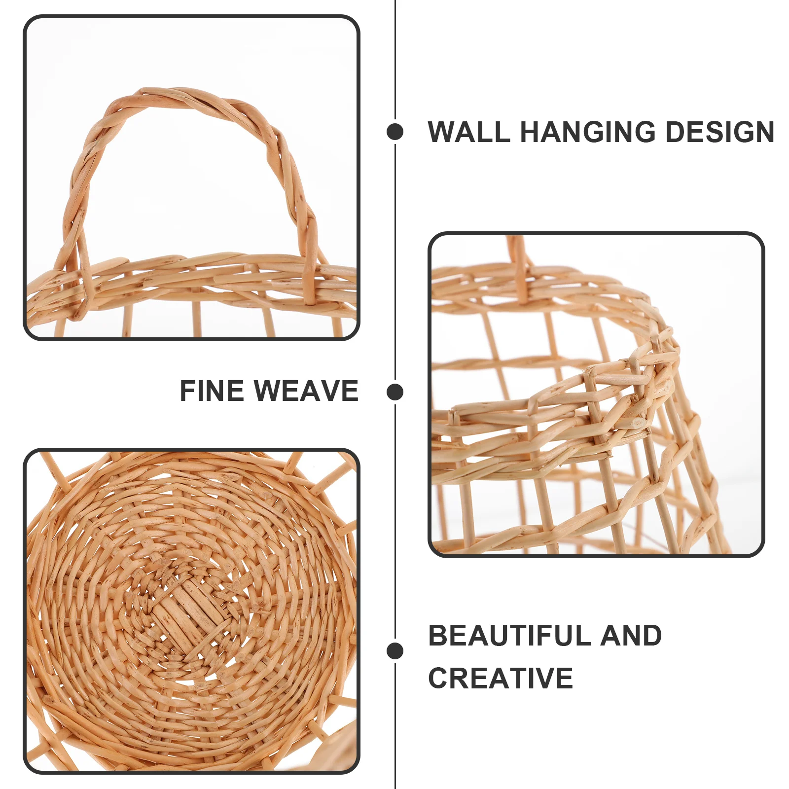 

Rattan Woven Storage Basket Hollow Hanging Kitchen Organizer for Garlic Ginger Eggs Washable Fine Weave Random Color