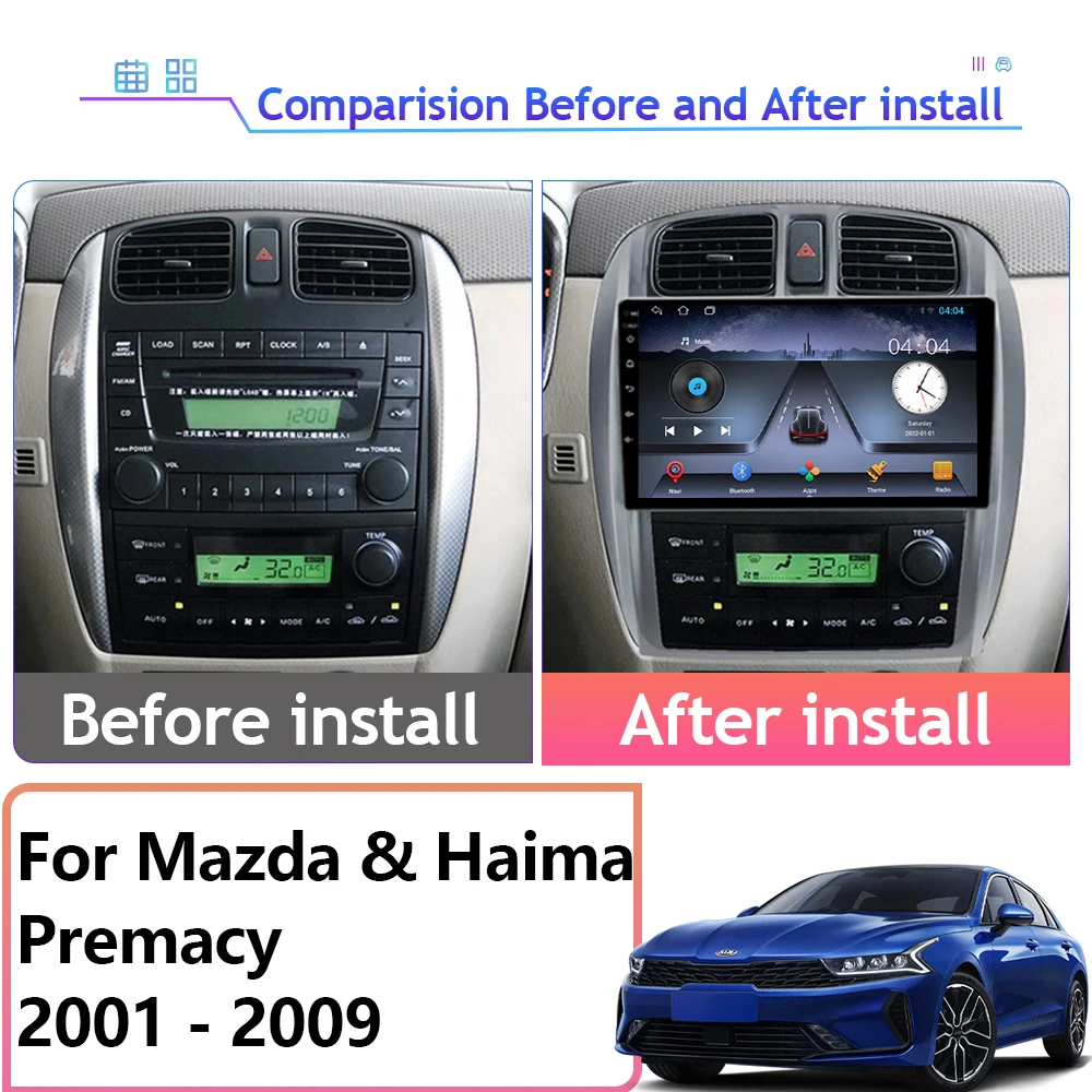 Android For Mazda & Haima Premacy 2001 - 2009 Navigation GPS Autoradio Touchscreen Car Radio Audio Cam WIFI QLED 5G Stereo Head