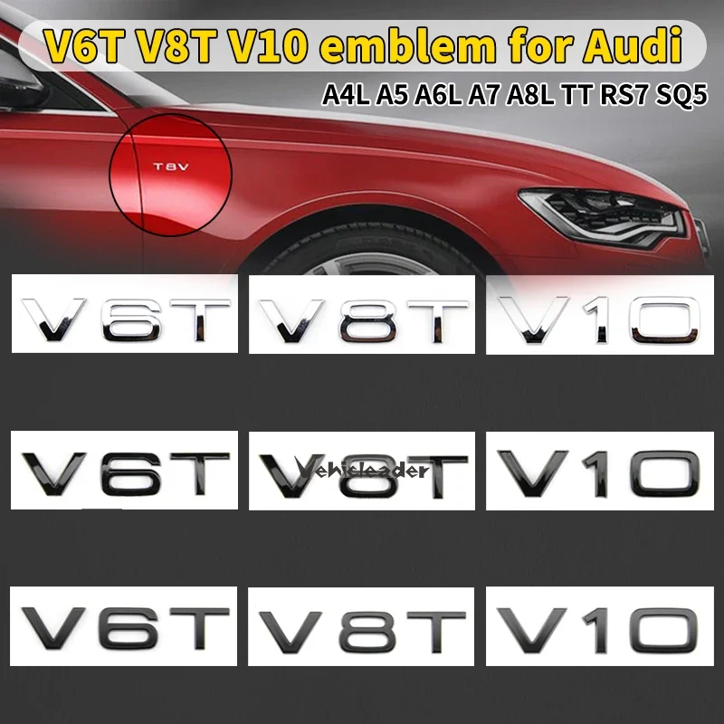 Letter Number Emblem V6T V8T V10 Car Styling Fender Side Rear Trunk Badge Logo Sticker for Audi A4L A5 A6L A7 A8L TT RS7 SQ5