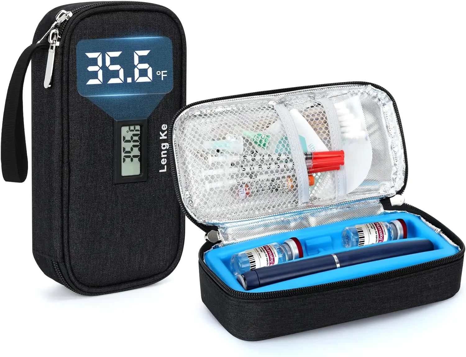 

Insulin Cooler Travel Case for Pen & Vials, Temperature Display, TSA Approved Diabetic Medication Bag with Ice Brick