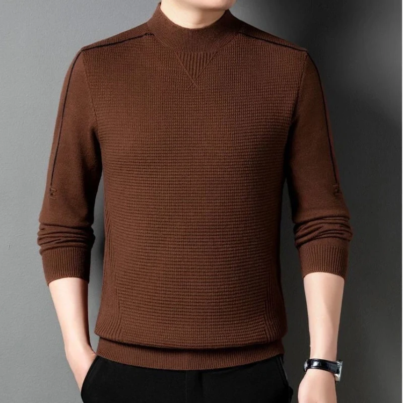 

New Autumn and Winter Men's Knitted Turtleneck Sweater Solid Color Thickened Base Warm Casual Sweater