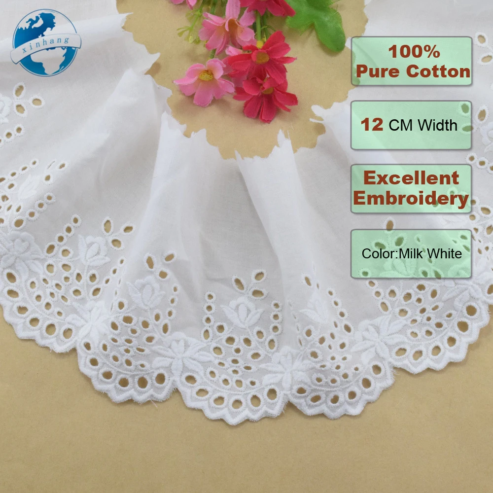 12cm Wide 100% Cotton Embroidery Lace Fabric Sewing Ribbon Trim Wedding Decoration DIY Vestido Wedding Dress Accessories#4195