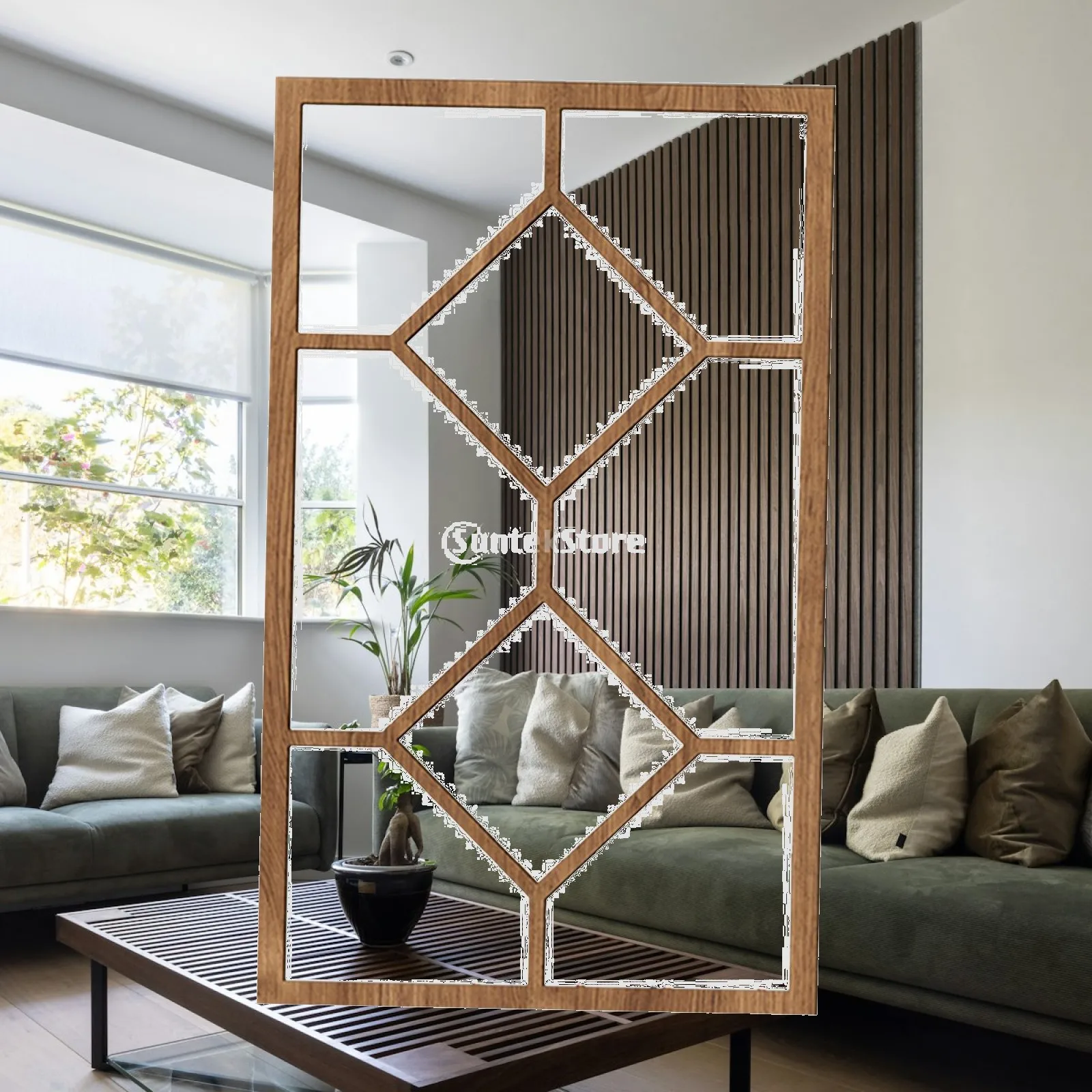 Wooden Acrylic Imitation Window Wall Mirror Minimalistic Wall Mirror Decorations for Bathroom Living Room Home