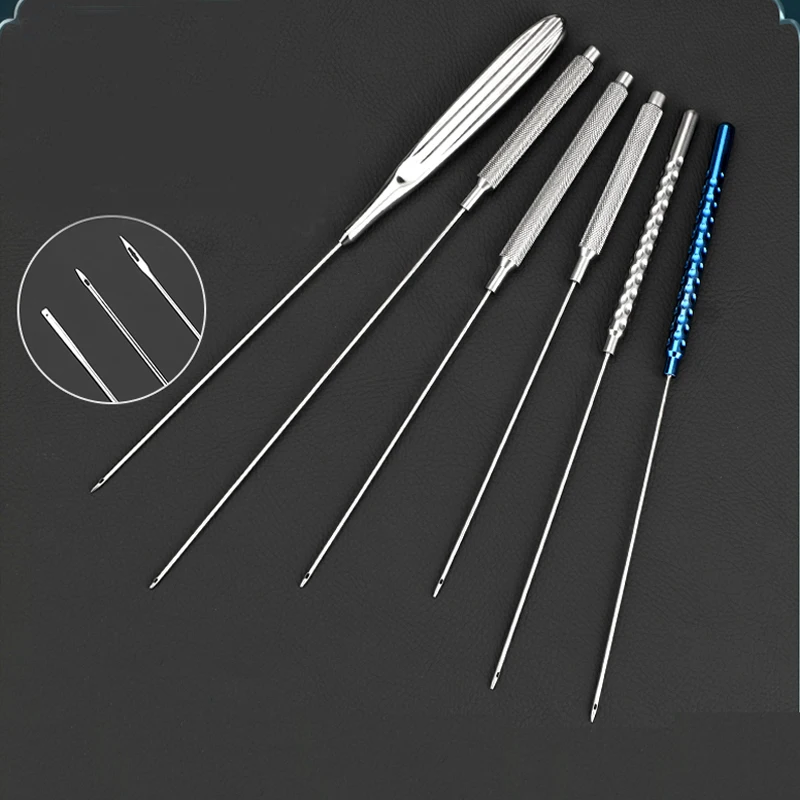 Thread carving stripper cosmetic surgical tool blunt head threading needle with hole pulling skin lifting wire guide needle