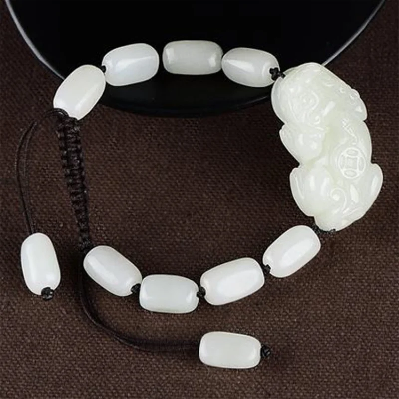 

Мужские и женские украшения, браслет из нефрита Хотан, зеленого и белого цвета с изображением Пи Сю.