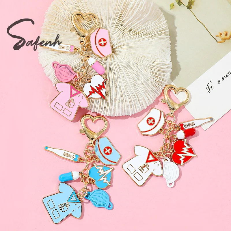 Cartoon Infusion Pump Thermometer Surgical Mask Enamel Keychain Medical Tools Pandents For Women Men Nurse Doctor Gift