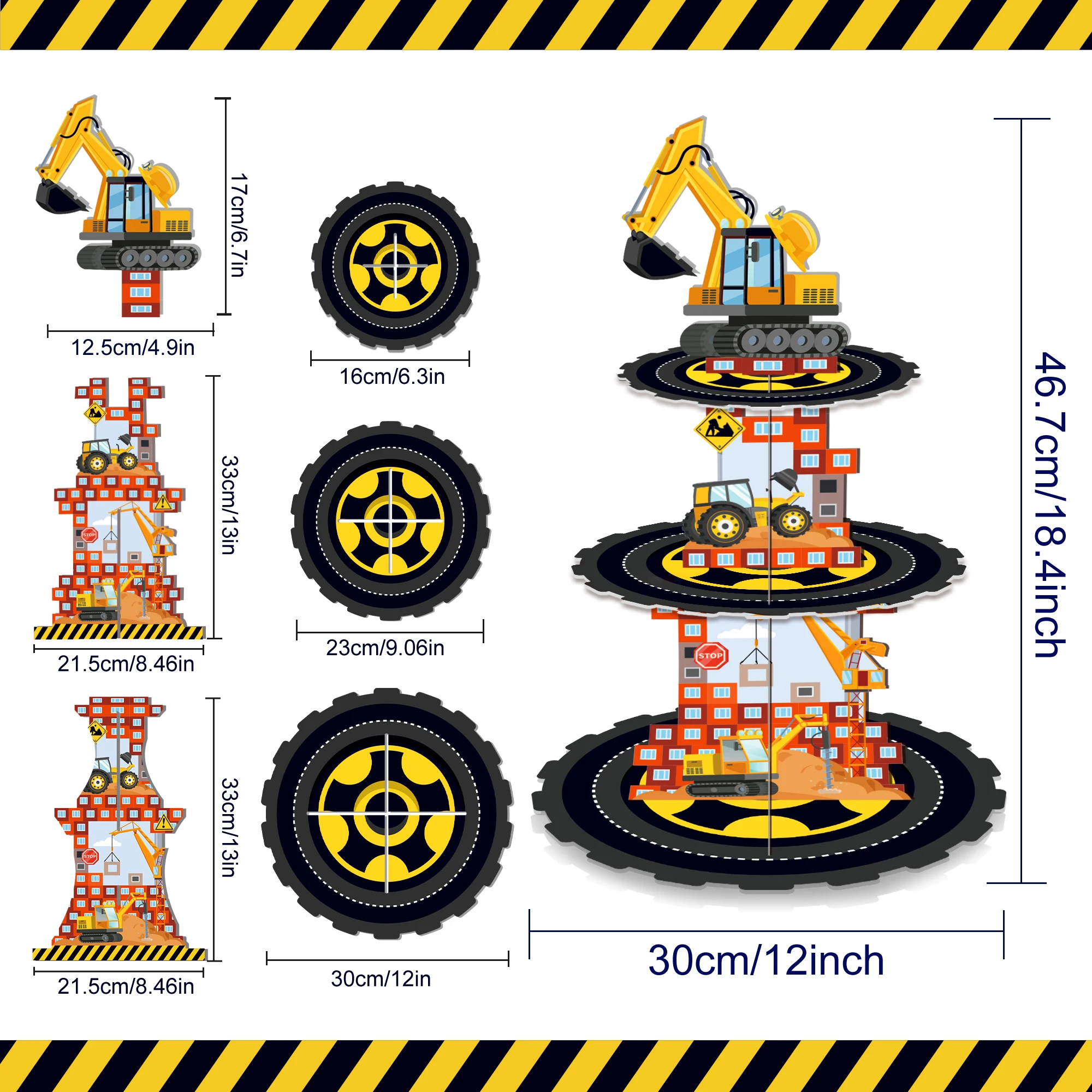 Cartoon Truck Construction Birthday Party Cake Display Stand and Cupcake Wrappers Cake Toppers DIY Baby Shower Party Decors