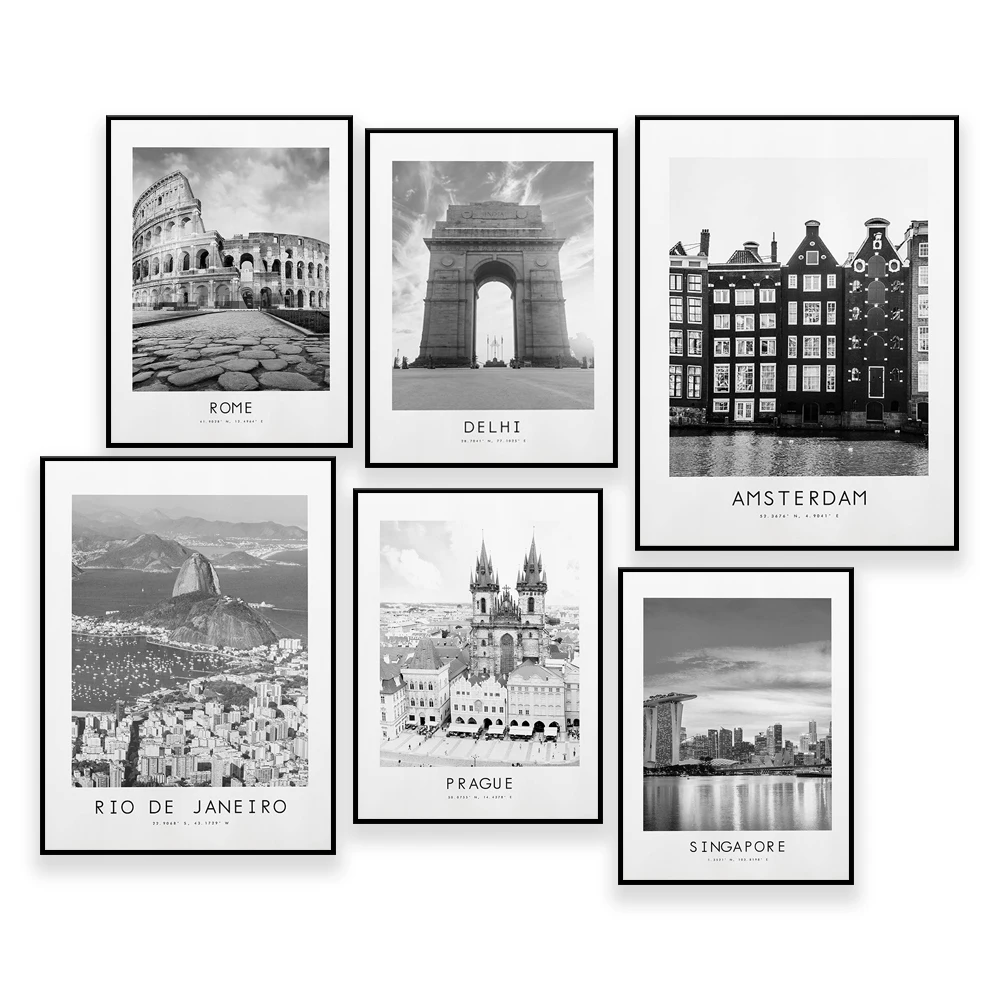 Miami,Prague,Taipei,Delhi,Macau,Kuala,Turin,Amsterdam,Sydney.Las Vegas City Poster Print - Black and White Minimalist City Print