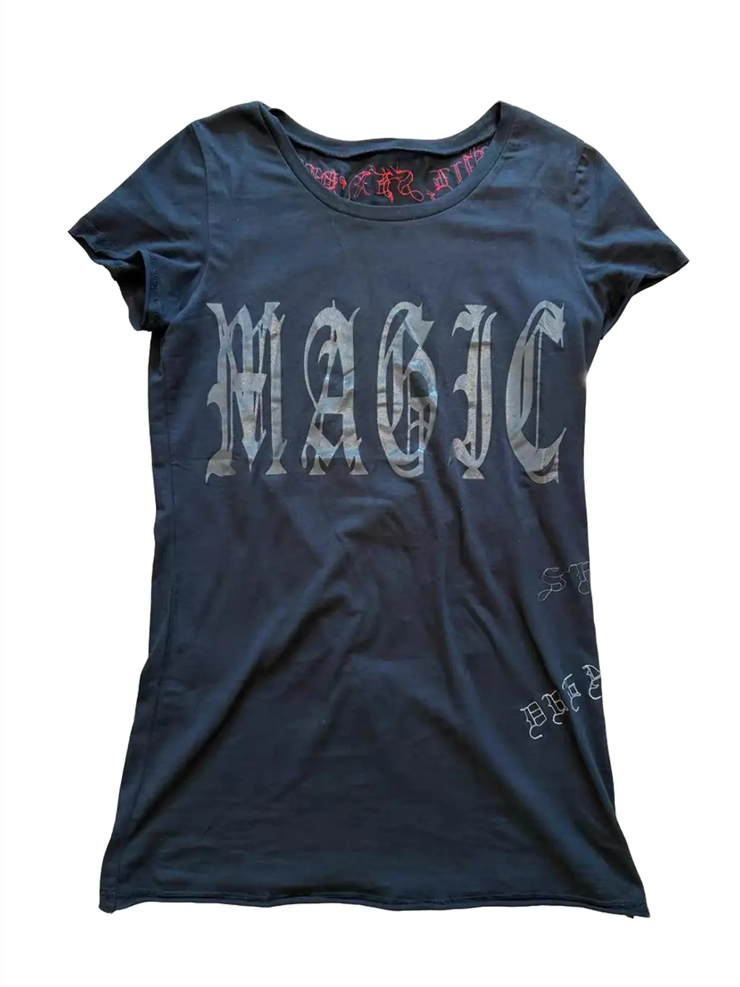 LGB Black Printed Embroidery Rare Crew Neck Slim Sleeve Short Sleeve T-Shirt