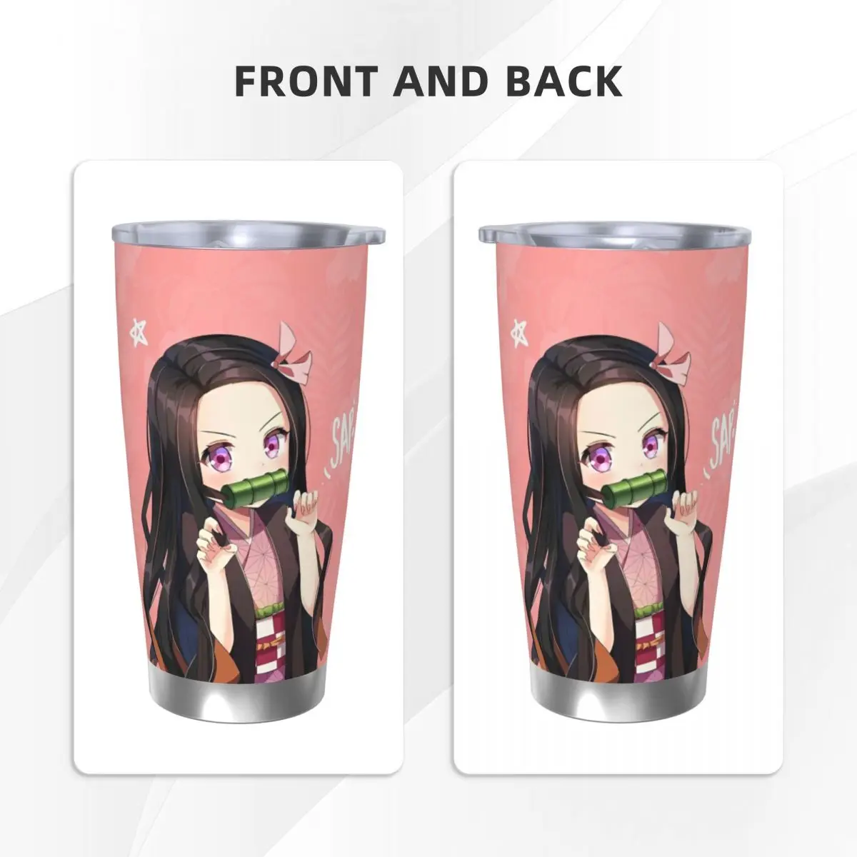 Demon Slayer Anime Nezuko Kamado Insulated Tumbler with Straws Vacuum Coffee Mugs Outdoor Travel Thermos Bottle Cups, 20oz