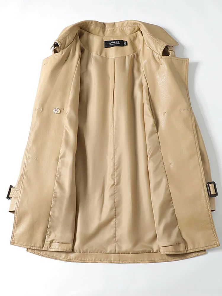 ミディアムからロング丈の女性のルーズフィット 2025 春服新しいウインドブレーカー スタイルのレザー ジャケット気質トレンディなコート