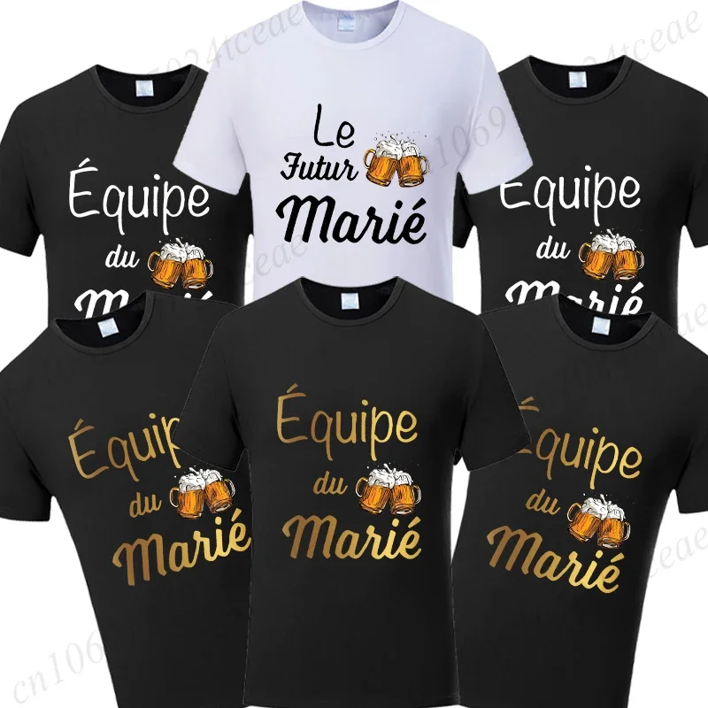 French Evg Team Married Tops Single Farewell Bachelor Party T Shirt Future Groom Man Tshirt Beer Graphic Engaged Wedding Tees