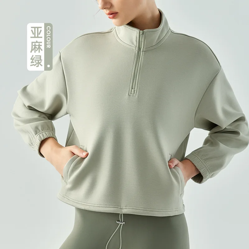 New Standing Collar Half Zipper Autumn And Winter Women's loose And Slimming Sports Hoodie Jacket