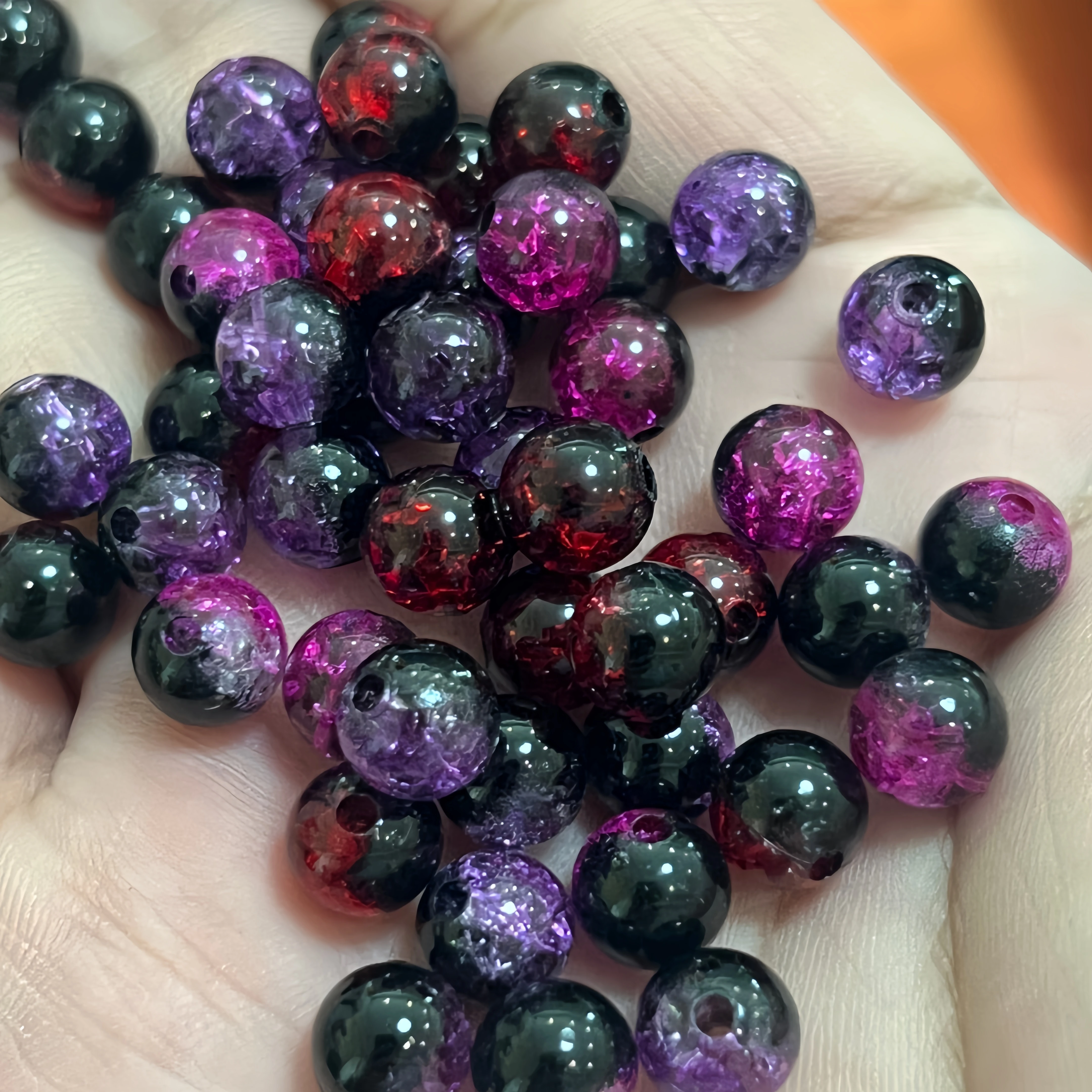 8mm Black Purple, Red, Rose Red, Three Colors, Gradient Crack Beads. Acrylic Beads, DIY Jewelry, Pendants, Decorative
