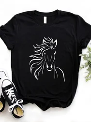 Miłośnik koni drukuj kobiety T koszula z krótkim rękawem O szyi luźna koszulka damska koszulka damska topy ubrania Camisetas Mujer